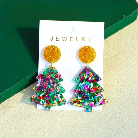 Jewelry - 🆕Colorful Sparkly Christmas Tree Earrings